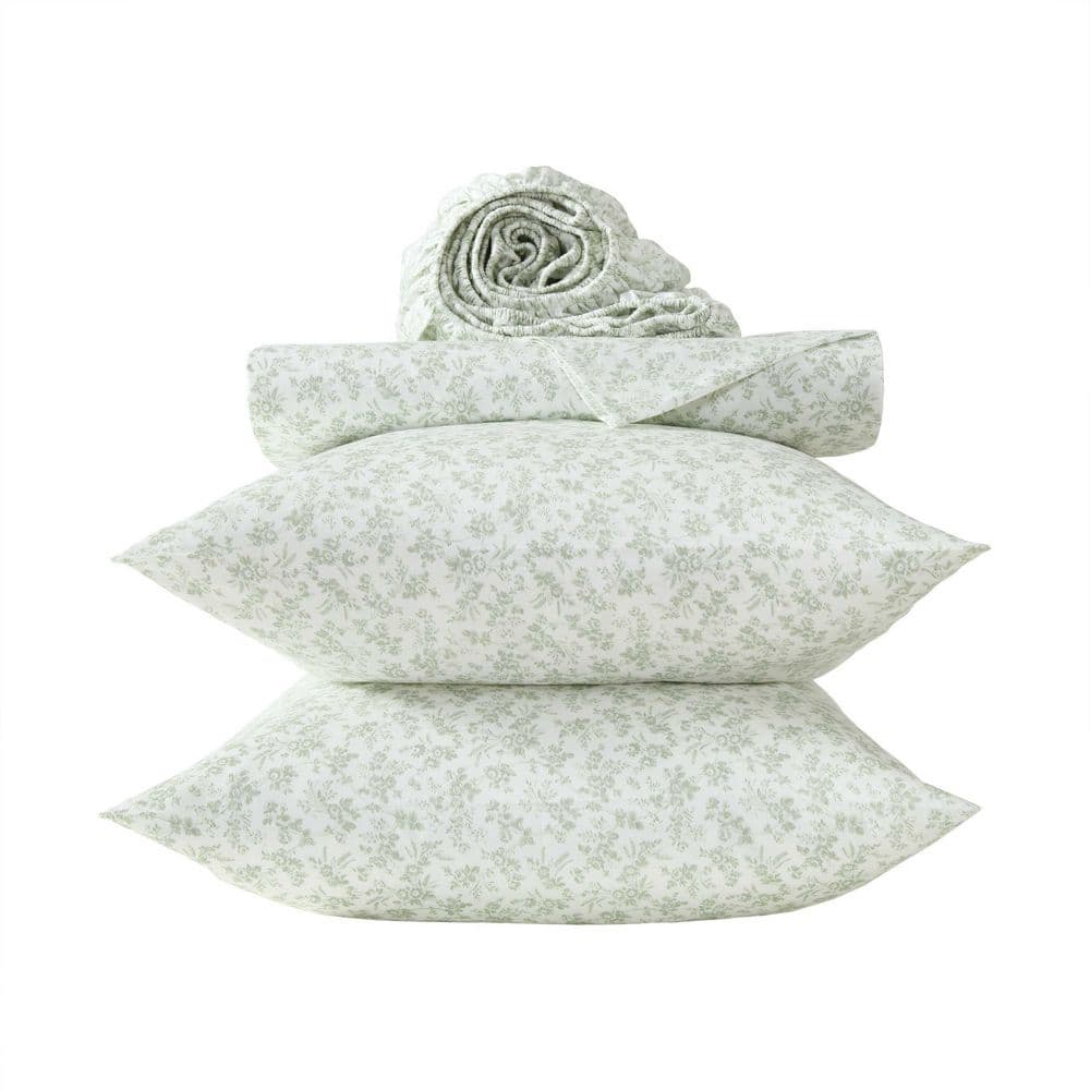 Laura Ashley Floral Toile 4-Piece Sage Green Cotton Sateen Full