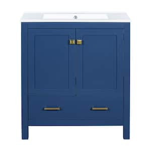 30 in. W x 18.3 in. D x 34 in. H Blue Bathroom Vanity with Single Sink and White Ceramic Top, 2-Doors and 1-Drawer