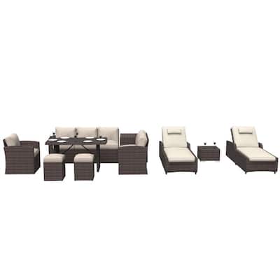 Lilly Penn 10-Piece Wicker Patio Conversation Set with Beige Cushions