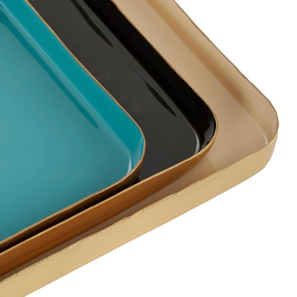 Multi-Colored Mango Wood and Enamel Serving Trays, Set of 3