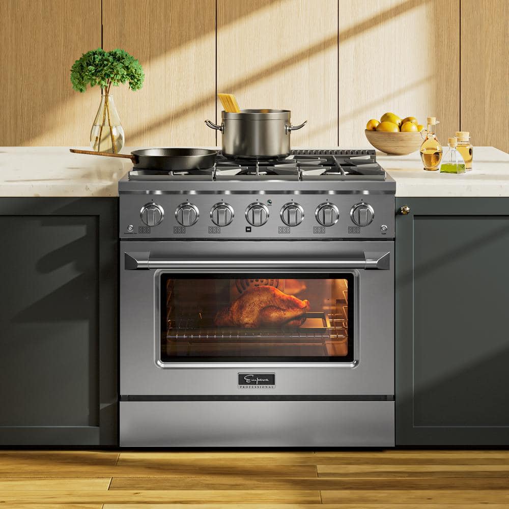 Empava 36 in. 5.2 cu. ft. Single Oven Gas Range with 6 Sealed Ultra High-Low Burners in Stainless Steel, Silver -  EMP-36GR08