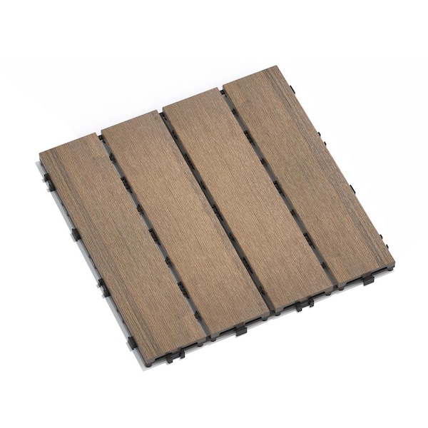 YOFE 1 ft. x 1 ft. DIY Outdoor Composite Wood-Plastic Interlocking Deck Tiles, Garage Floor Tiles in Oak Brown(11 Per Case)