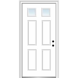 30 in. x 80 in. Left-Hand Inswing 2-Lite Clear 4-Panel Primed Fiberglass Smooth Prehung Front Door on 6-9/16 in. Frame