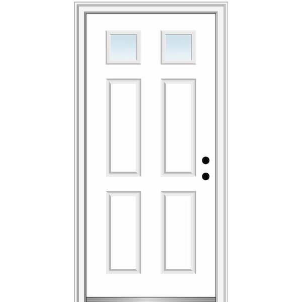 MMI Door 30 in. x 80 in. Left-Hand Inswing 2-Lite Clear 4-Panel Primed Fiberglass Smooth Prehung Front Door on 6-9/16 in. Frame
