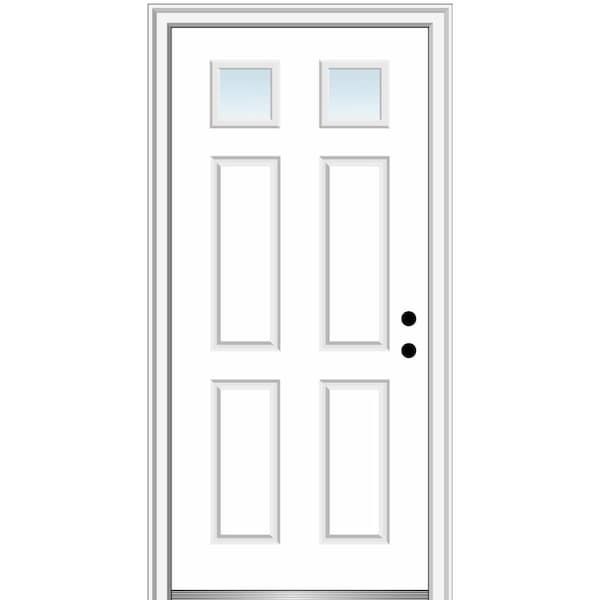 MMI DOOR 32 in. x 80 in. Classic Left-Hand Inswing 2-Lite Clear 4-Panel Glass Primed Steel Prehung Front Door on 6-9/16 in. Frame
