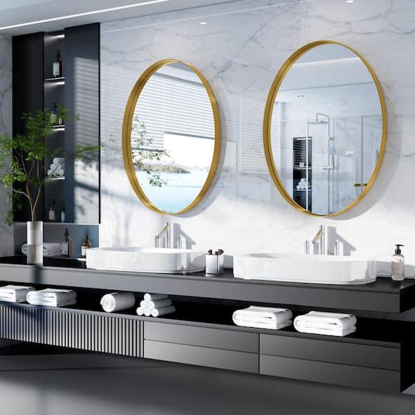 CLAVIE 22 in. W x 30 in. H Large Oval Wall Mirror Stainless Steel