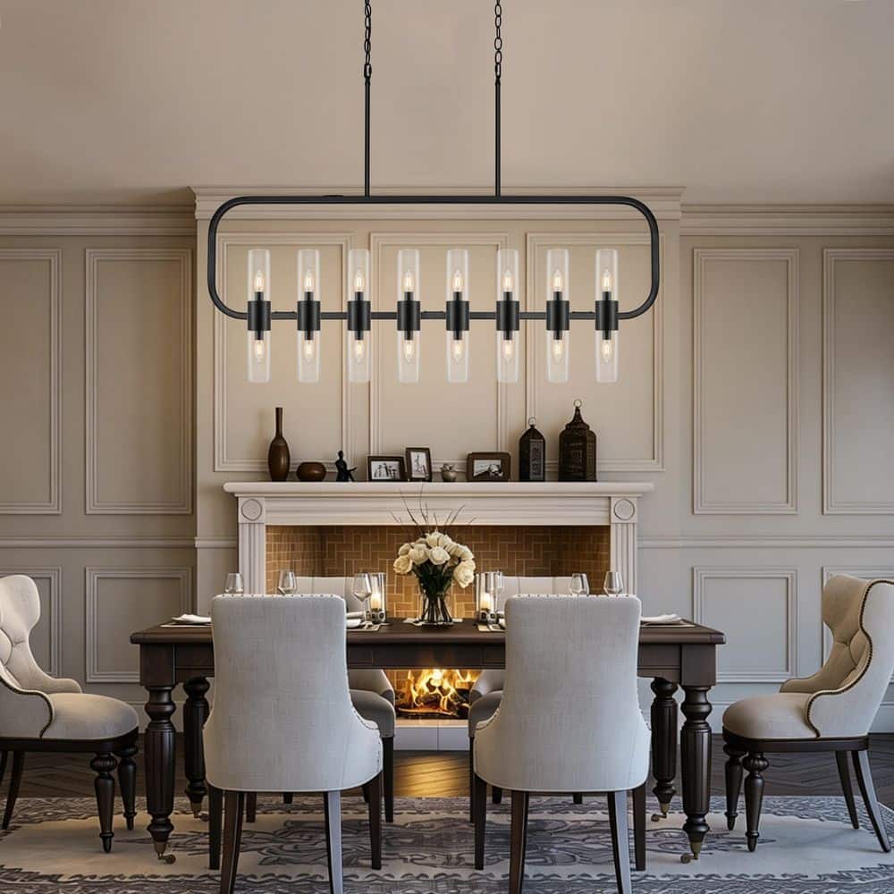 16-Light Black Linear Chandelier Rectangle Chandelier Kitchen Chandelier with Cylindrical Glass for Island, Dining Area price history on PriceWatchPro