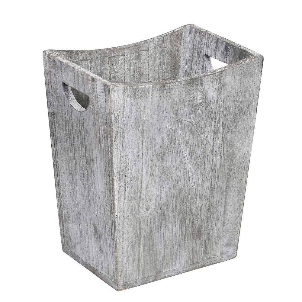 Dracelo 2Gal. Wooden Small Rustic Trash Can Wastebasket in Rustic Gray