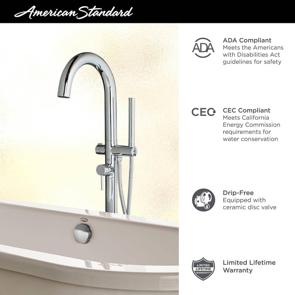 Matte Black Contemporary Freestanding Tub Filler with Hand Shower