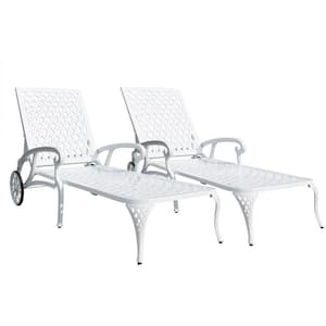 White Aluminium Cast Outdoor Lounge Chair Adjustable Backrest with Rolling Wheels