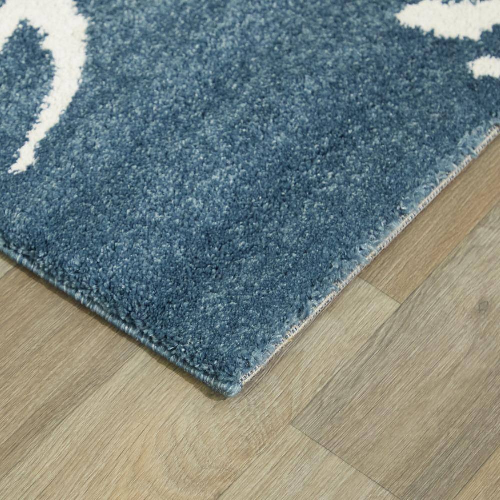 Coastal Blue and White Synthetic Coral Pattern Runner Rug