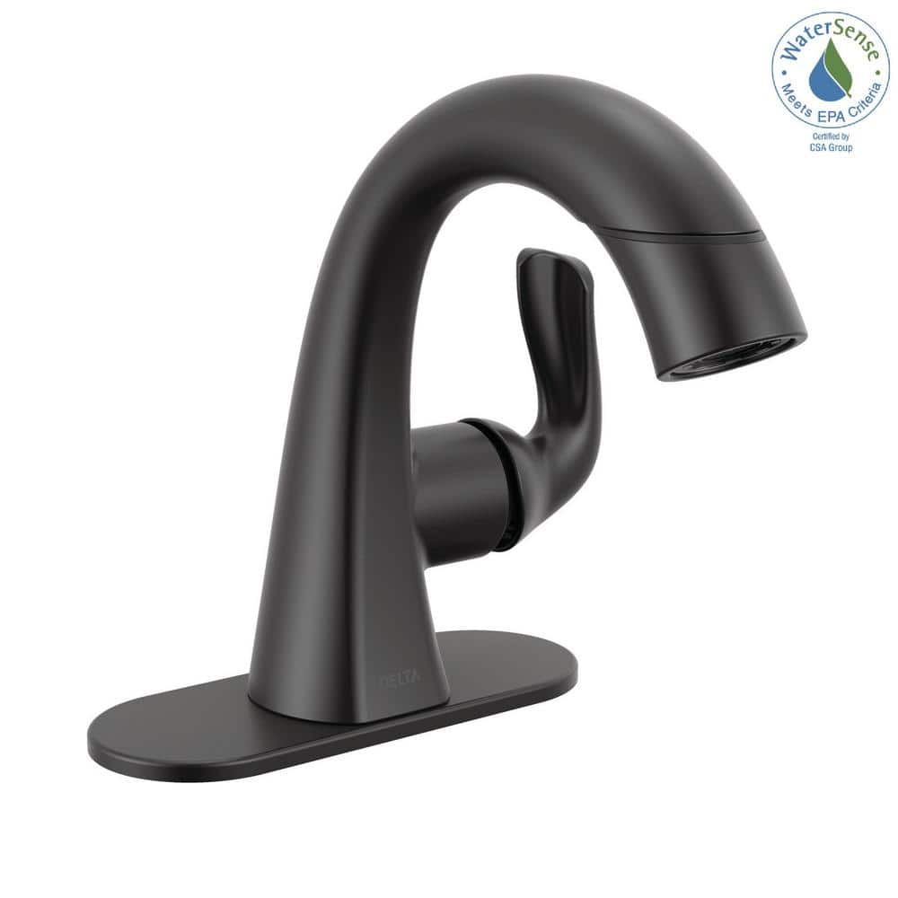 Matte Black Single Hole Pull-Down Bathroom Faucet