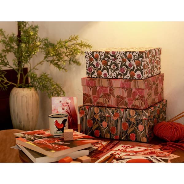 3-Piece Vintage Tulip Photo Memory Box Set-Decorative Cardboard