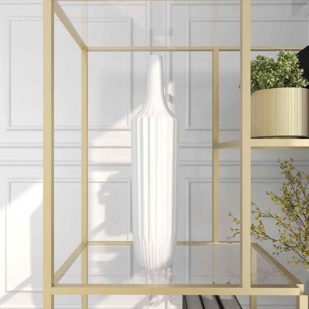 Modern White Ceramic Vase with Stripe Texture 23" Height