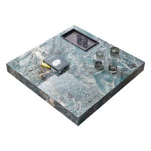 Green 39.37 in. Square Rock Plate Stone Top Coffee Table