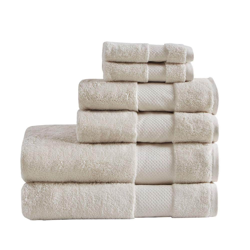 6-Piece Natural Cotton Bath Towel Set, 3-Sizes Available, OEKO-Tex ...