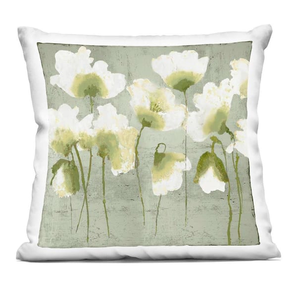 Charming Flower Impressions Green Abstract Polyester 18 in. x 18 in. Throw Pillow