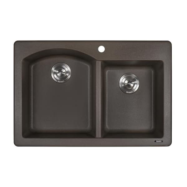 Ruvati 33 in. Espresso Brown Double Bowl Dual-Mount Granite Composite Kitchen Sink