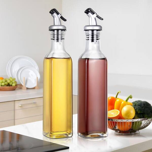 6-Pack 8 oz. Clear Glass Olive Oil and Vinegar Dispenser Bottles with Leak-Proof Pourers & Funnel