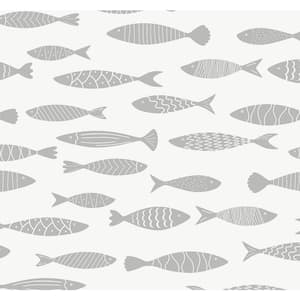 Silver Sea Bay Fish Nonwoven Paper Unpasted Wallpaper Roll 60.75 sq. ft.