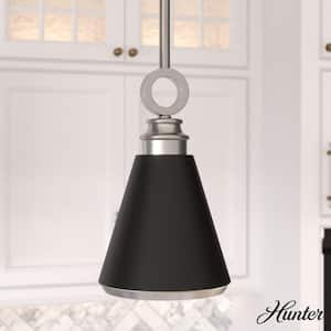 Klein 1-Light Brushed Nickel Island Mini Pendant Light with Matte Black Metal Shade