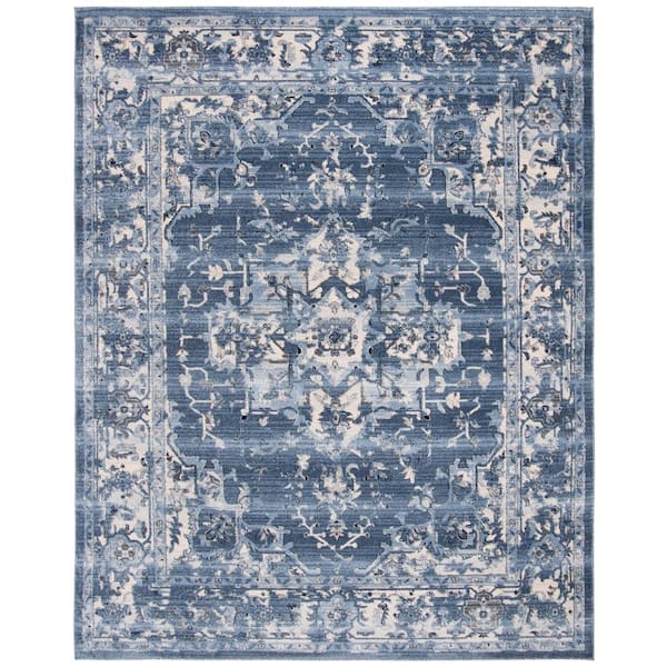 Charleston Navy/Cream 9 ft. x 12 ft. Distressed Border Area Rug