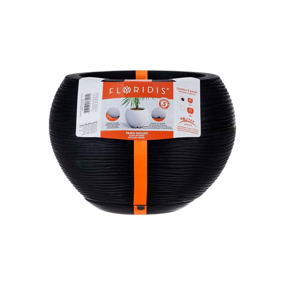 Black Polyethylene Resin Indoor/Outdoor Planter with Saucer