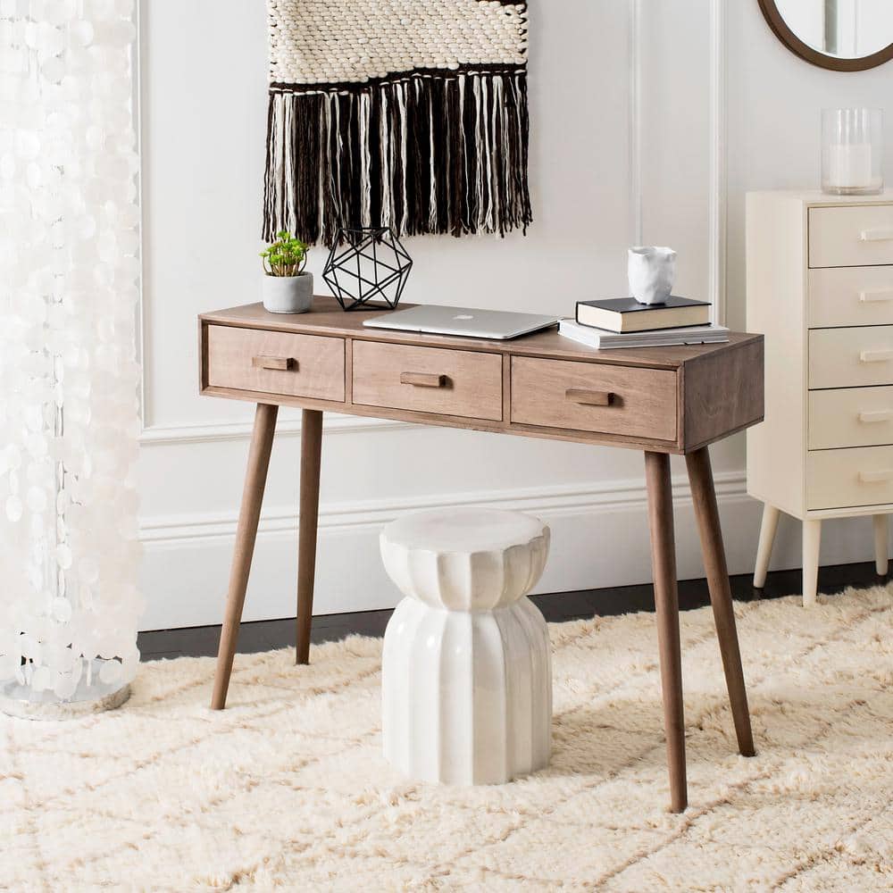 Desert Brown Mid-Century Wood Console Table with Storage