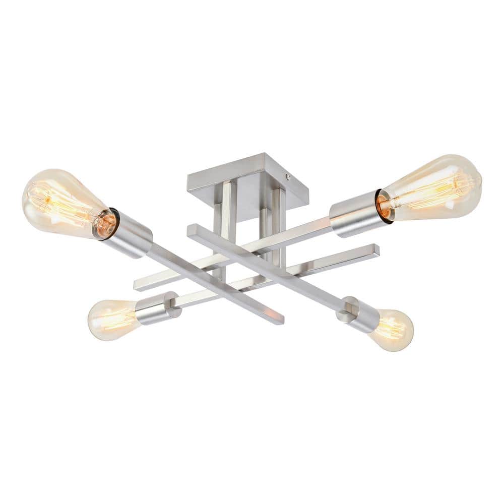 18.11 in. 4-Light Nickel Modern Sputnik Semi- Flush Mount Ceiling Lights wi
