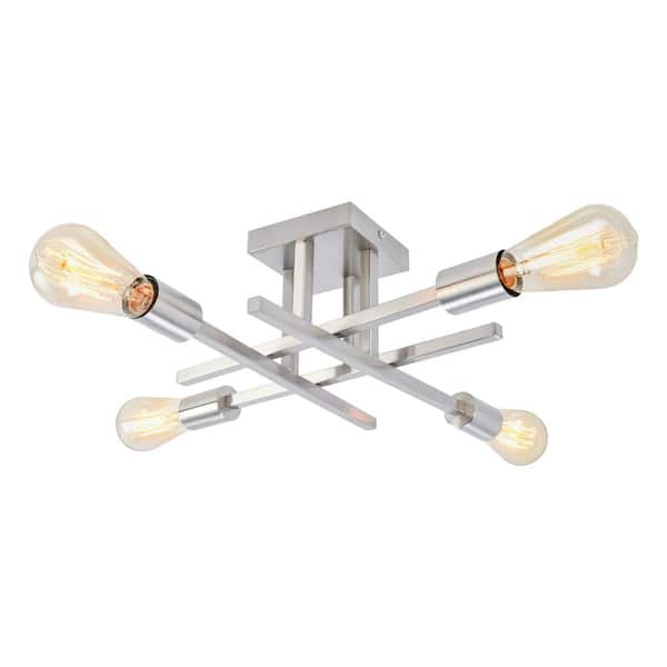 ADSENSTY 18.11 in. 4-Light Nickel Modern Sputnik Semi- Flush Mount Ceiling Lights with No Bulbs Included