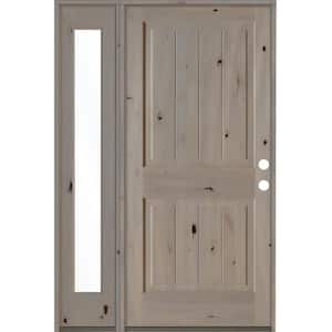 50 in. x 80 in. Rustic Knotty Alder 2 Panel Left-Hand/Inswing Clear Glass Grey Stain Wood Prehung Front Door w/Sidelite