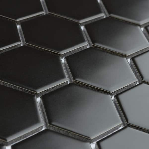 WS Tiles - Sample - Value Series 2 inch x 2 inch Hexagon Porcelain Mosaic Tile in Matte Black