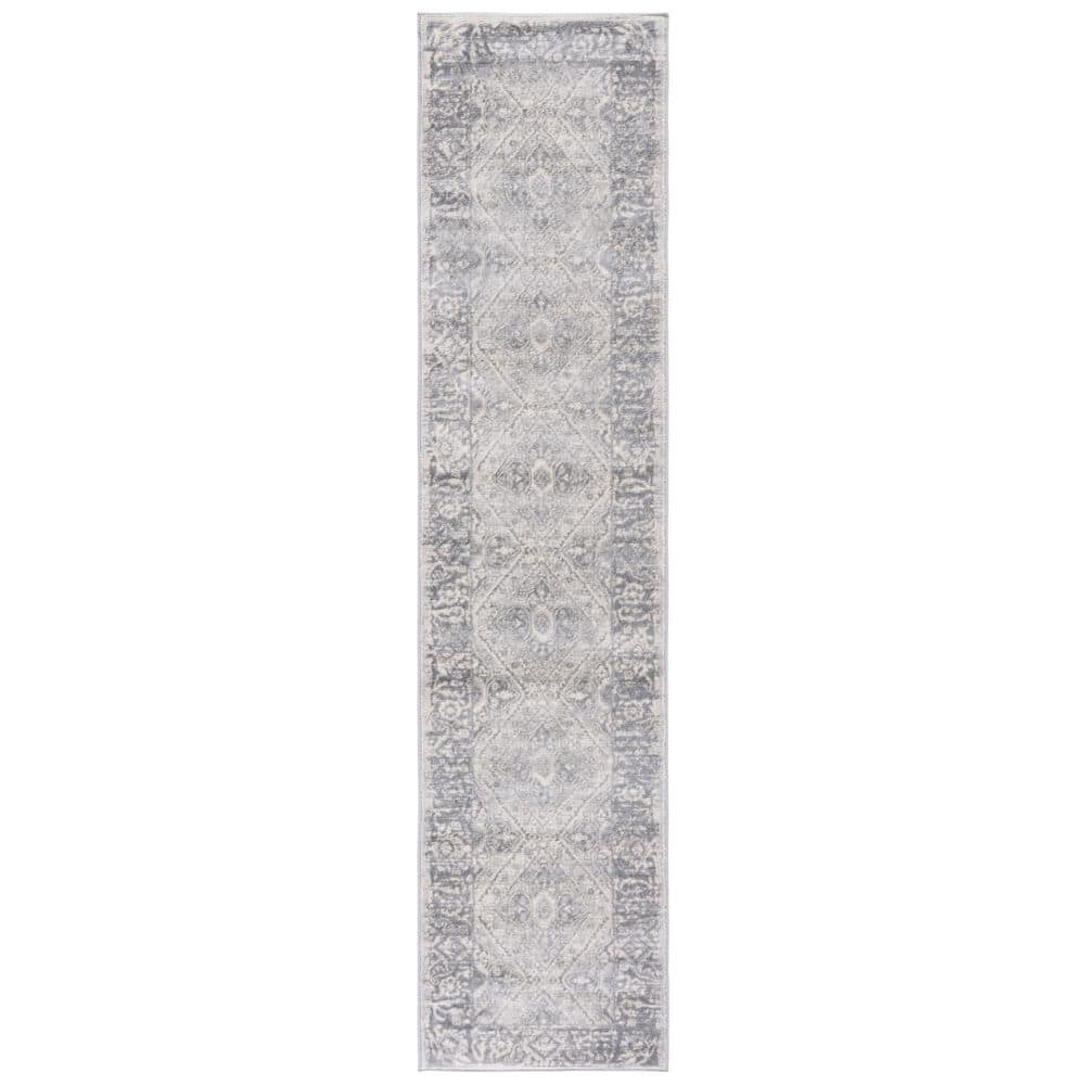 SAFAVIEH Brentwood 2 ft. x 9 ft. Gray/Ivory Distressed Ornate Border ...