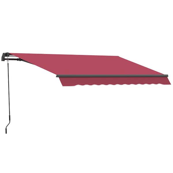 Outdoor 10 ft. x 8 ft. Retractable Awning, Patio Awnings with Manual Crank Handle, UV and Water-Resistant in Red