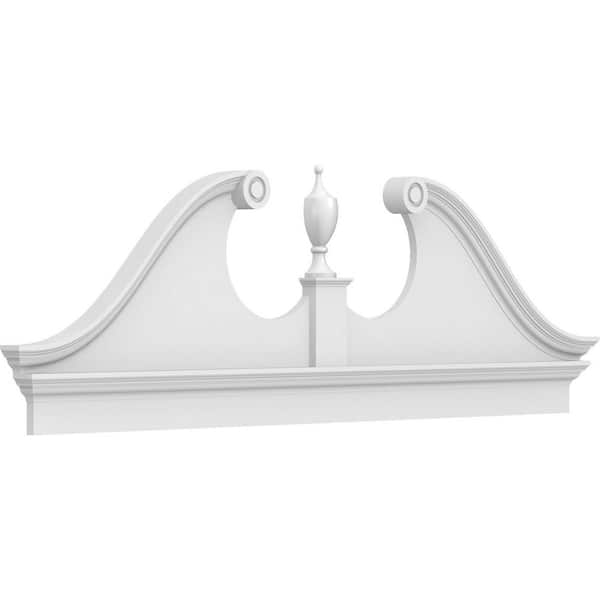 Ekena Millwork 2-3/4 in. x 82 in. x 27-3/8 in. Rams Head Architectural Grade PVC Combination Pediment Moulding