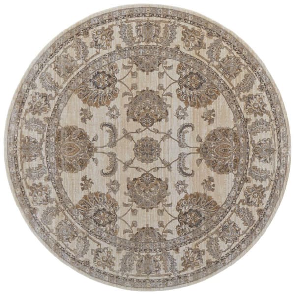 HomeRoots 8 ft. Round Brown, Ivory Oriental Area Rug