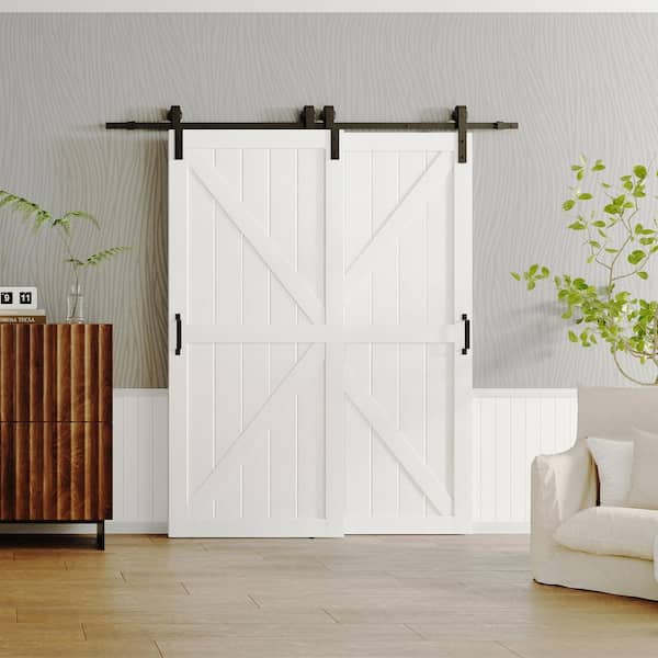 72in x 84in (Double 36"W Doors) White, Painted, Water Proof & MDF, Double K-Shaped Sliding Barn Door with Hardware Kit