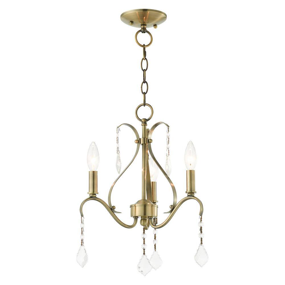 Antique Brass Mini Chandelier with Clear Crystals