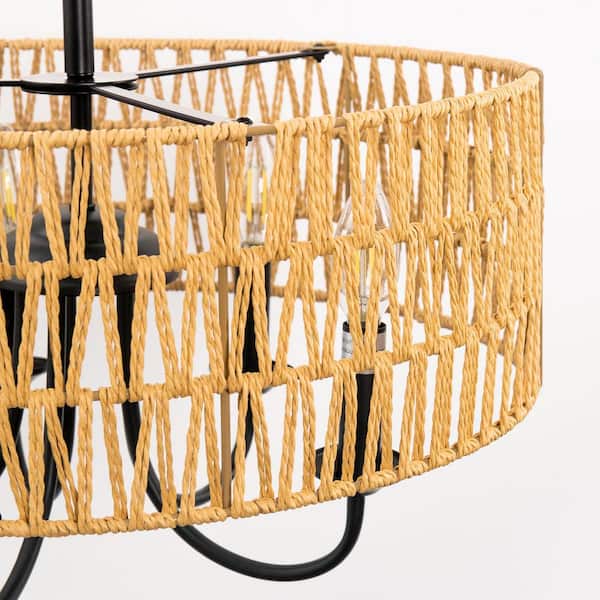 Briignite 5-Light Modern Farmhouse Rattan Pendant Light, Brown