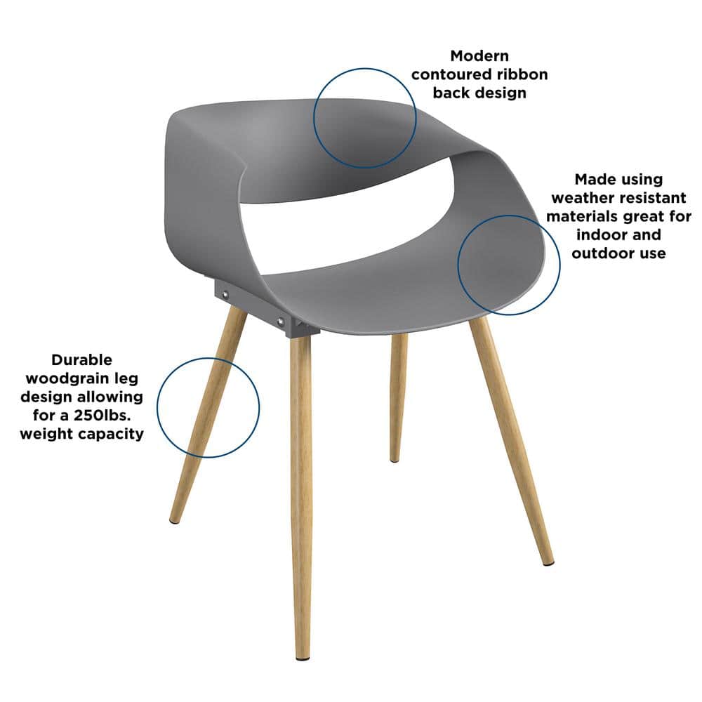 Modern Light Gray Resin & Steel Patio Dining Chair Pair