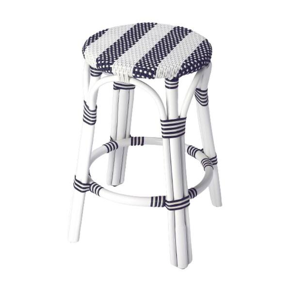 blue and white wicker bar stools