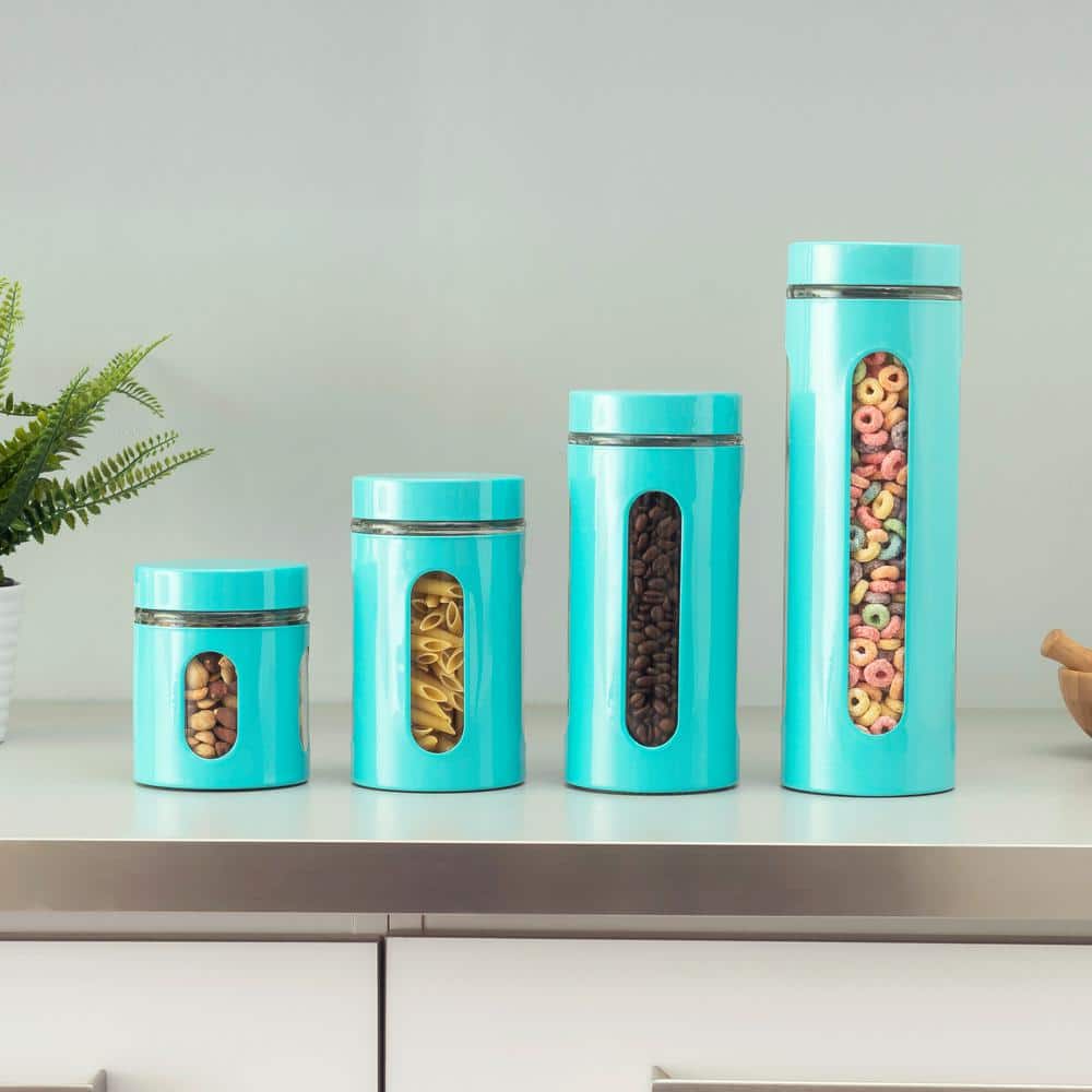Turquoise Chalkboard Kitchen Canisters, Set of 3