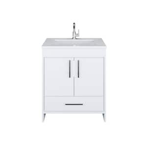 Capri 30 in. W x 22 in. D Bathroom Vanity in White with Microstone Vanity Top in White with White Basin