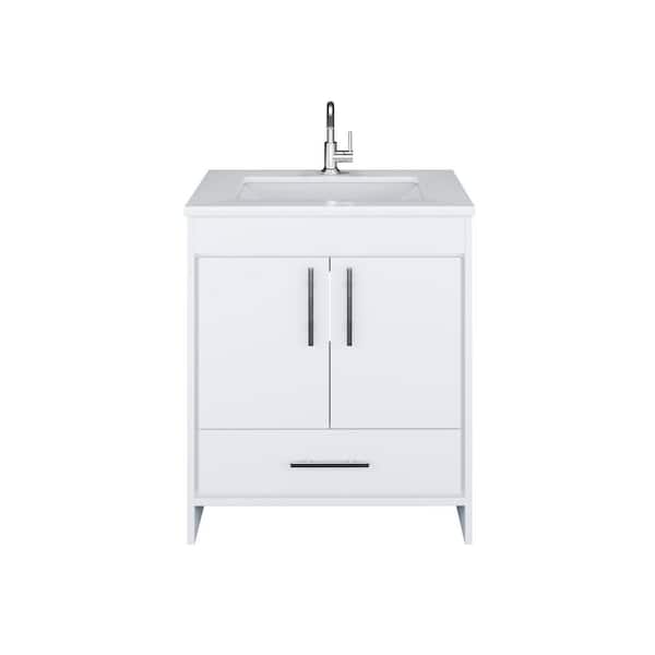 VOLPA USA AMERICAN CRAFTED VANITIES Capri 30 in. W x 22 in. D Bathroom Vanity in White with Microstone Vanity Top in White with White Basin