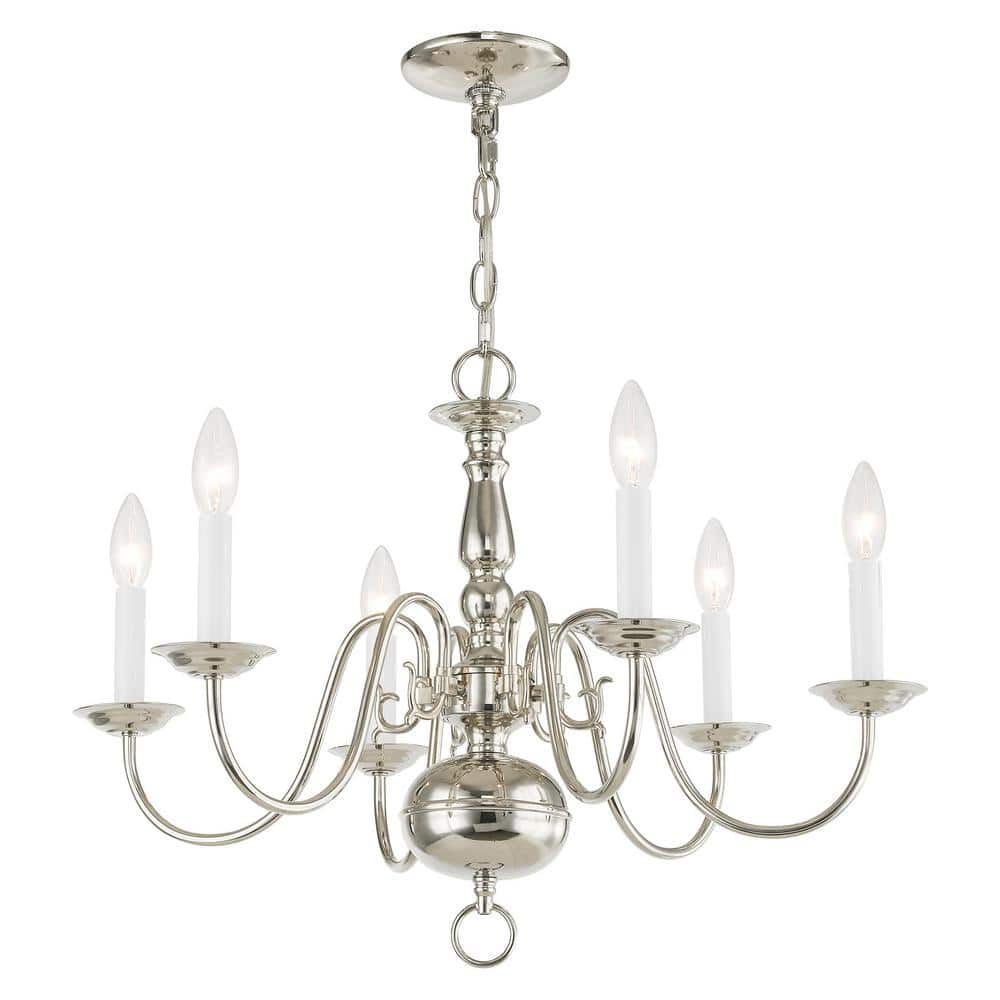 Williamsburgh Polished Nickel 6-Light Traditional Chain Chandelier