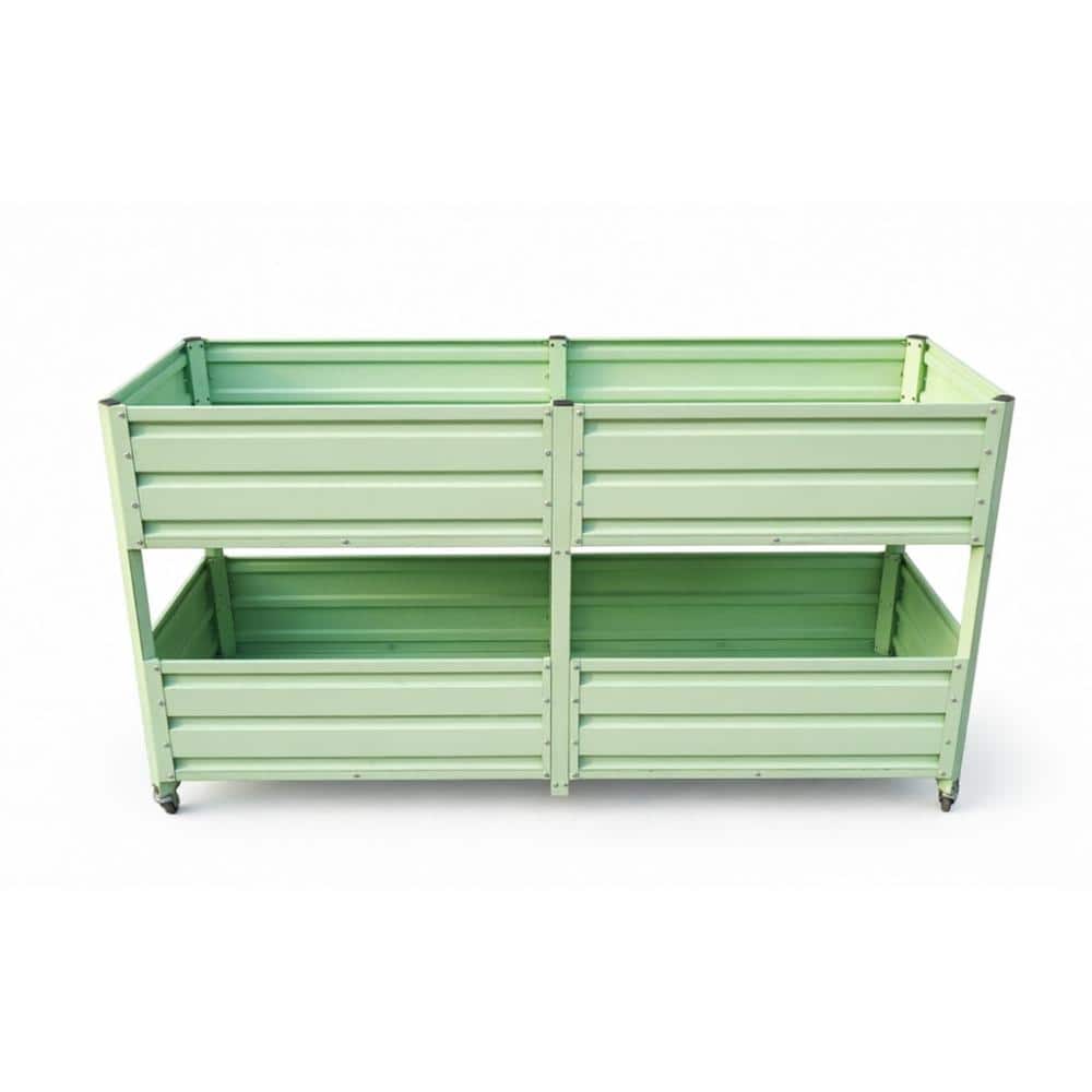 Green 71.18 in. L x 23.62 in. W x 37.83 in. H Dual-Tier Self-Watering Metal Raised Garden Bed with Lockable Wheels price history on PriceWatchPro