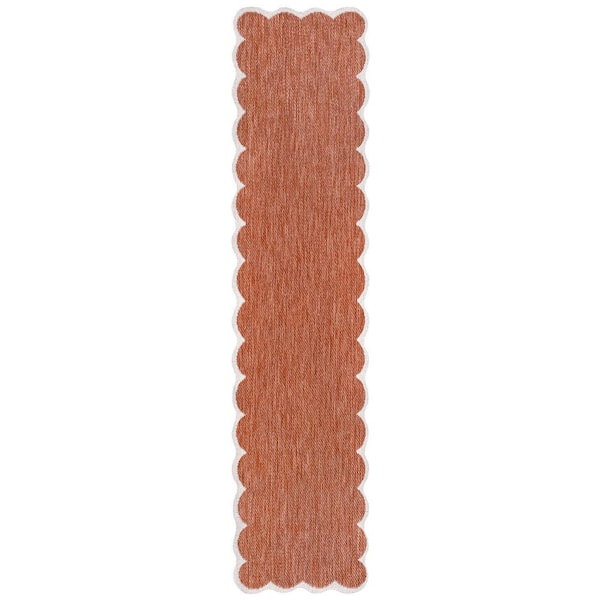 Alice Classic Cottage 2-Tone Scalloped Terra/Cream 2 ft. x 8 ft. Indoor/Outdoor Shaped Runner Rug