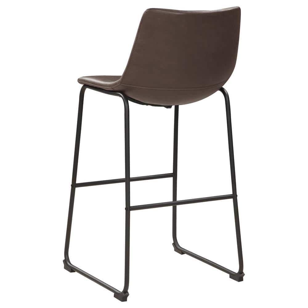 Brown Leather and Black Metal Industrial Bar Stools, Set of 2