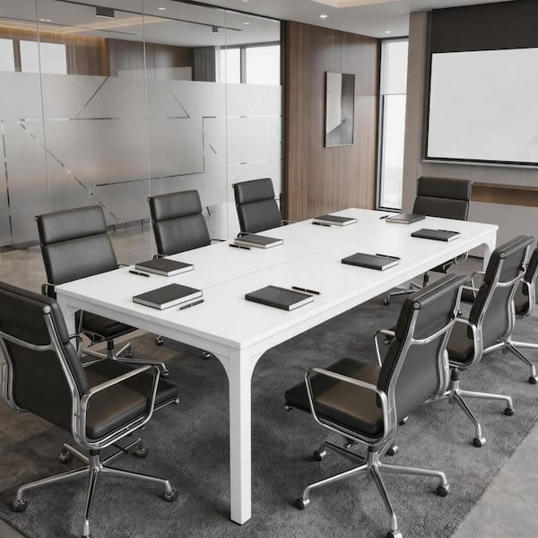 Moroni 78.7 in. Rectangle White Wood Conference Table Desk Large Meeting Seminar Table with Metal Frame for Office