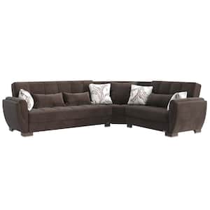 Basics Air Collection 3-Piece 108.7 in. Microfiber Convertible Sofa Bed Sectional 6-Seater With Storage, Dark Brown